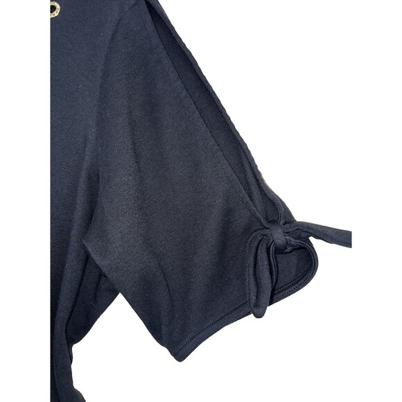 Quacker Factory Blouse Women 1X Black Rhinestone Gold Grommet Knot Open Cuff Top - Picture 4 of 10
